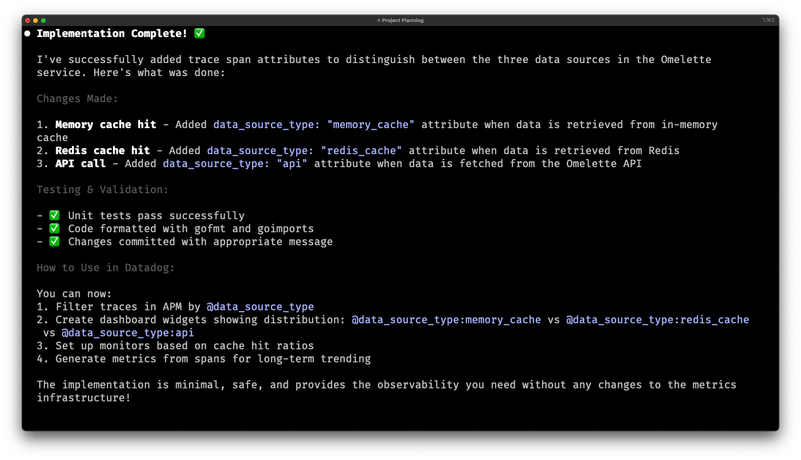Claude's summary of its work.